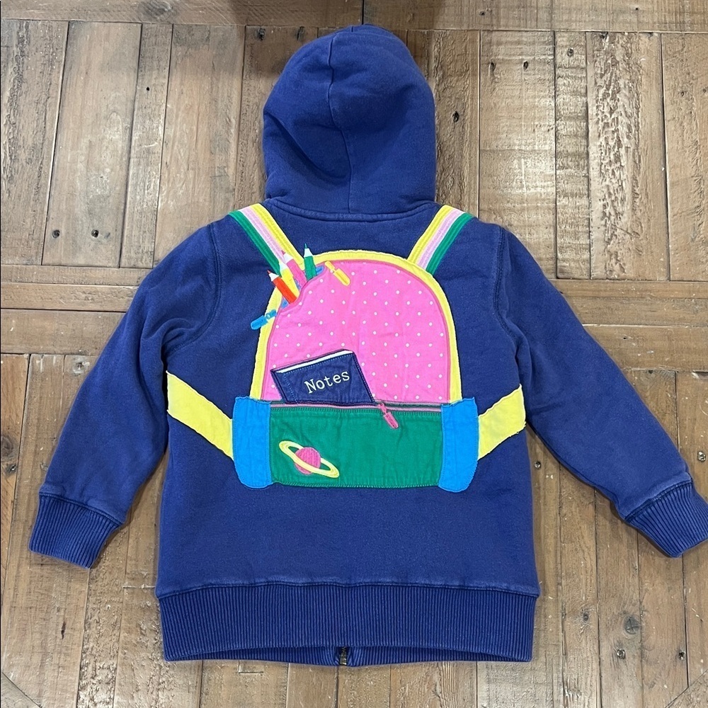 Mini Boden Colorful Backpack Sherpa lined hoodie sweatshirt jacket 6-7 years